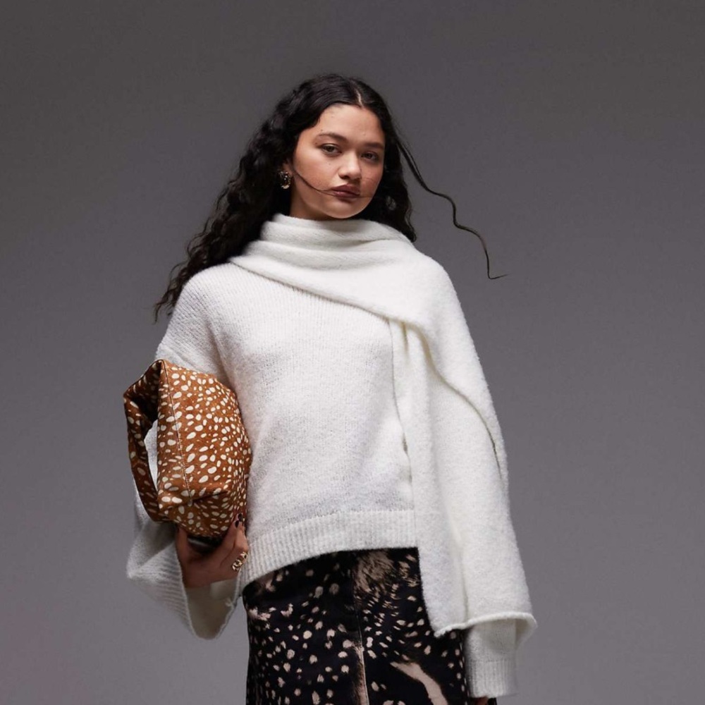 ASOS White Sweater with Scarf - new without tags